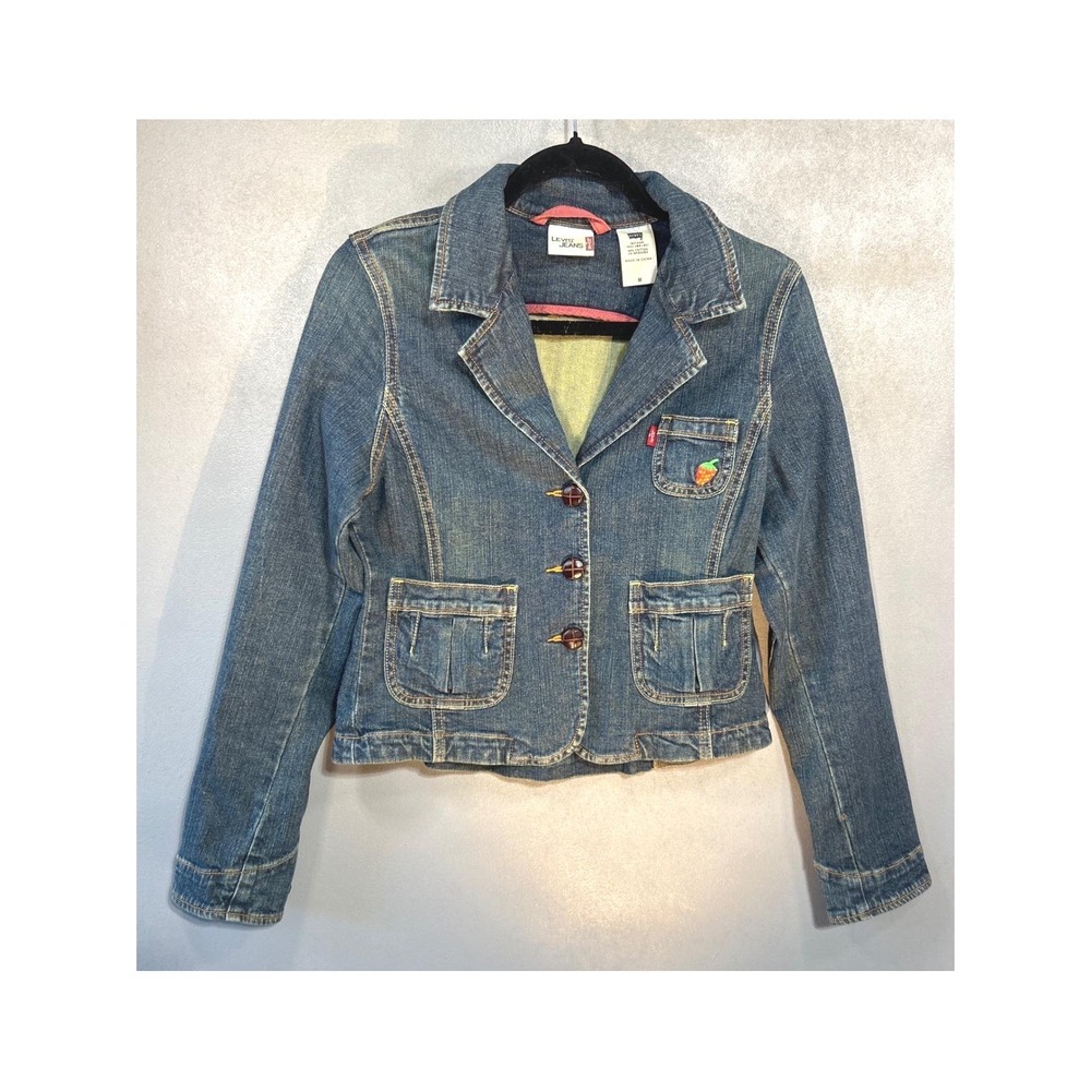 Vintage Levis Jeans Denim Blazer Jacket Strawberry Embroidery Medium Wash Y2K M